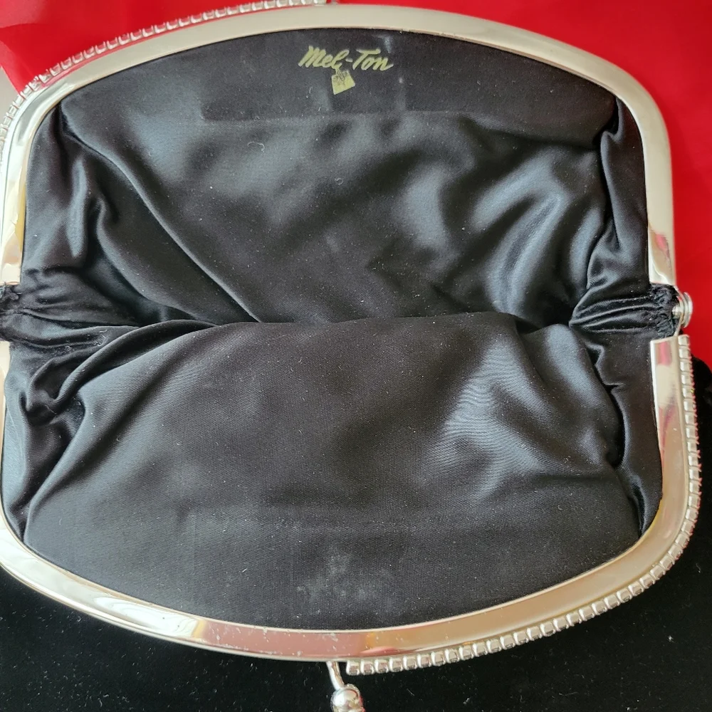 Mel-Ton Vintage Black Velvet Foldover Clutch Evening Bag Purse ~ 1950s-1960s (?)